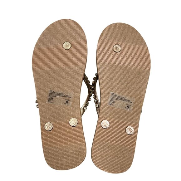 Gold Tone Shade & Shore Flip Flops With Rhinestone Embellishment - Picture 3 of 4